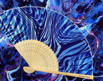Blue Fan - Abanico de mano plegable y funky - Accesorio rave y festival (Blue Lagoon)
