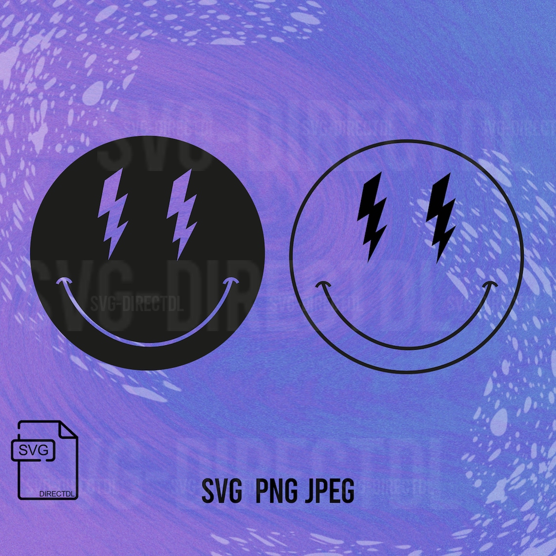 Lightning Bolt Smiley Face Thunder Emoji Retro Trippy Art T Etsy