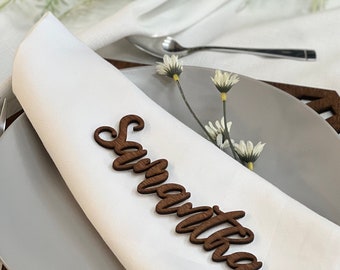 no assigned seating wedding sign Wedding Place Card, Laser Cut Names, Wooden names, Dinner Party, Place Setting, Assigned Seating, Wedding Names, Wood Custom Names