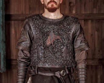 Ragnar leren vest met maliënkolder, Viking-pantser voor LARP en middeleeuwse evenementen, handgemaakt fantasiepantser, Viking-cosplay