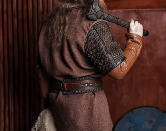 Vikings wool tunic with leather sleeves, viking shirt, clothes for LARP & Medieval events, handmade fantasy celtic armor | Halloween costume