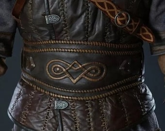 Hero belt &quot;Valhalla&quot;, medieval leather wide brown belt for LARP, medieval events and cosplay, handmade fantasy viking armor
