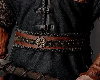 Viking belt "Ragnar", medieval leather wide black belt for LARP, medieval events and cosplay, handmade fantasy viking armor