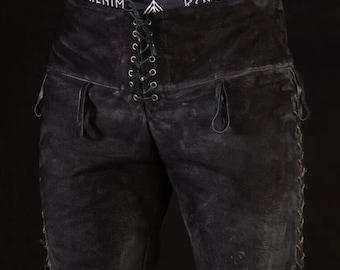 Viking leather pants, black leather trousers for LARP and Medieval events, handmade Ragnar viking armor | Halloween costume