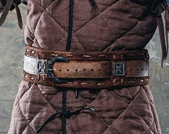 Viking wide belt, medieval leather black belt for LARP, medieval events and cosplay, handmade renaissance fantasy viking armor