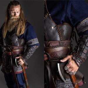 King viking bracers Larp leather bracers larp armor larp accessories berserker armor dnd costume fantasy cosplay image 3