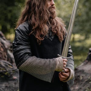 Boromir tunic with chainmail sleeves, Lord of Rings Gondor wool shirt, clothes for LARP & Medieval events, handmade armor