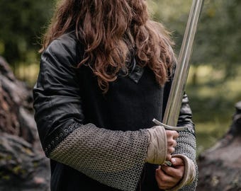 Boromir tunic with chainmail sleeves, Lord of Rings Gondor wool shirt, clothes for LARP & Medieval events, handmade armor
