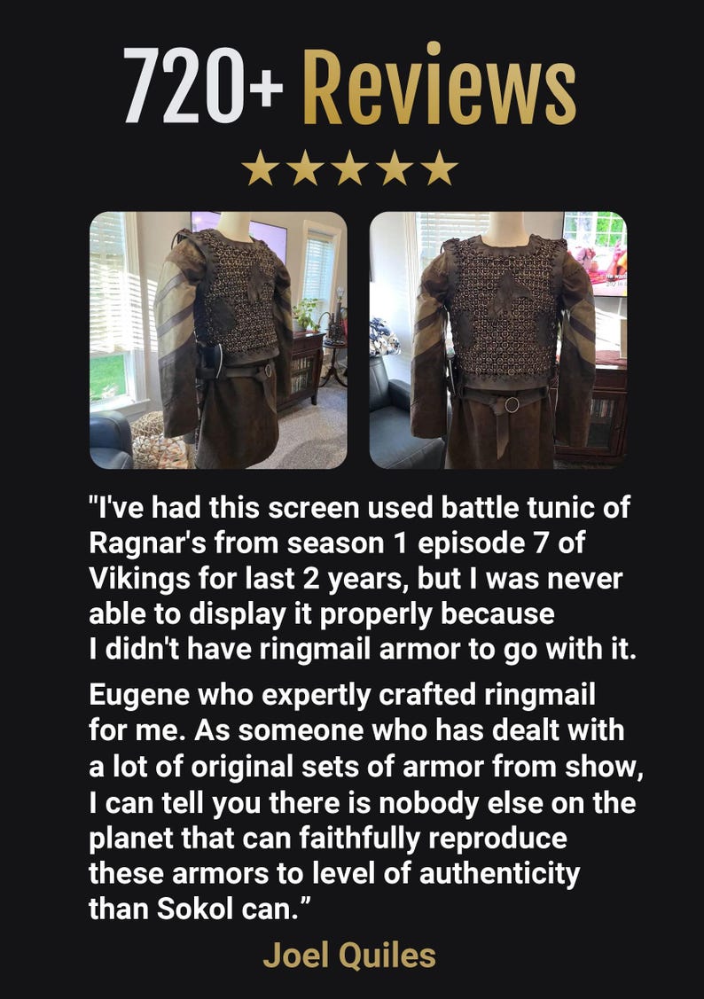 Ragnar leather vest with with chainmail, viking armor for LARP and Medieval events, handmade fantasy armor, Vikings cosplay image 16