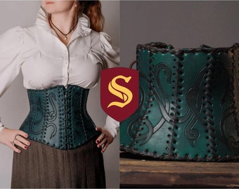 Medieval Leather Corset, LARP Handmade Leather Corset, Viking Leather Corset, Handmade Armor Antique Green Leather Corset