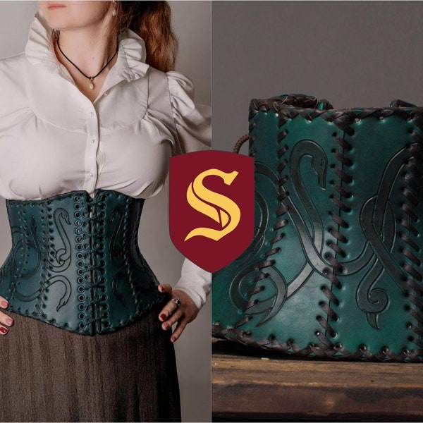 Medieval Leather Corset, LARP Handmade Leather Corset, Viking Leather Corset, Handmade Armor Antique Green Leather Corset