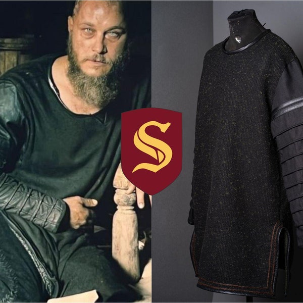 Ragnar wool tunic, cosplay black wool tunic for LARP and Medieval events, handmade Viking armor, halloween costume