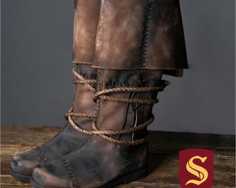 Medieval Men&#39;s Brown High Leather Boots &quot;Aragorn&quot; / Handmade from genuine leather / LARP / SCA / Ren Fest Cosplay / Historical Footwear