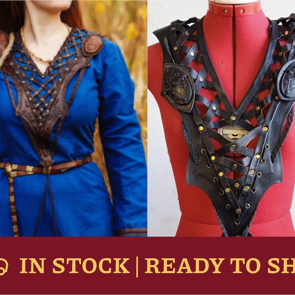 IN STOCK! Viking dress leather breastplate, breastplate for tunic or dress; outfit for LARP and Medieval events, handmade cosplay armor