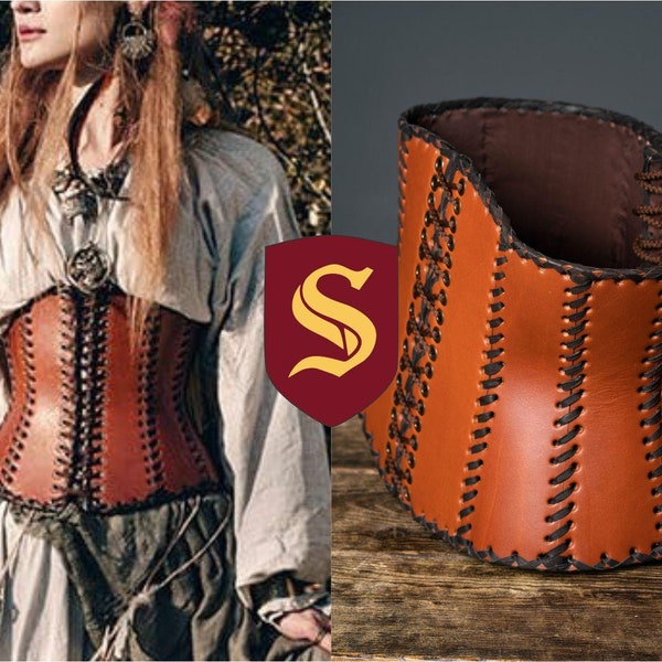 Corset en cuir médiéval, corset en cuir fait main GN, corset en cuir viking, corset en cuir marron antique armure fait main