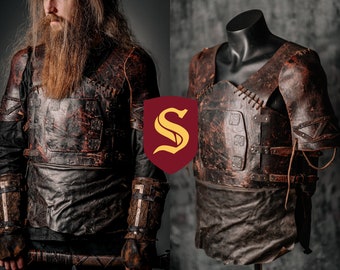 Armure viking en cuir avec épaules ; costume pour GN et événements médiévaux, armure faite à la main, cosplay de Vikings, costume d'halloween