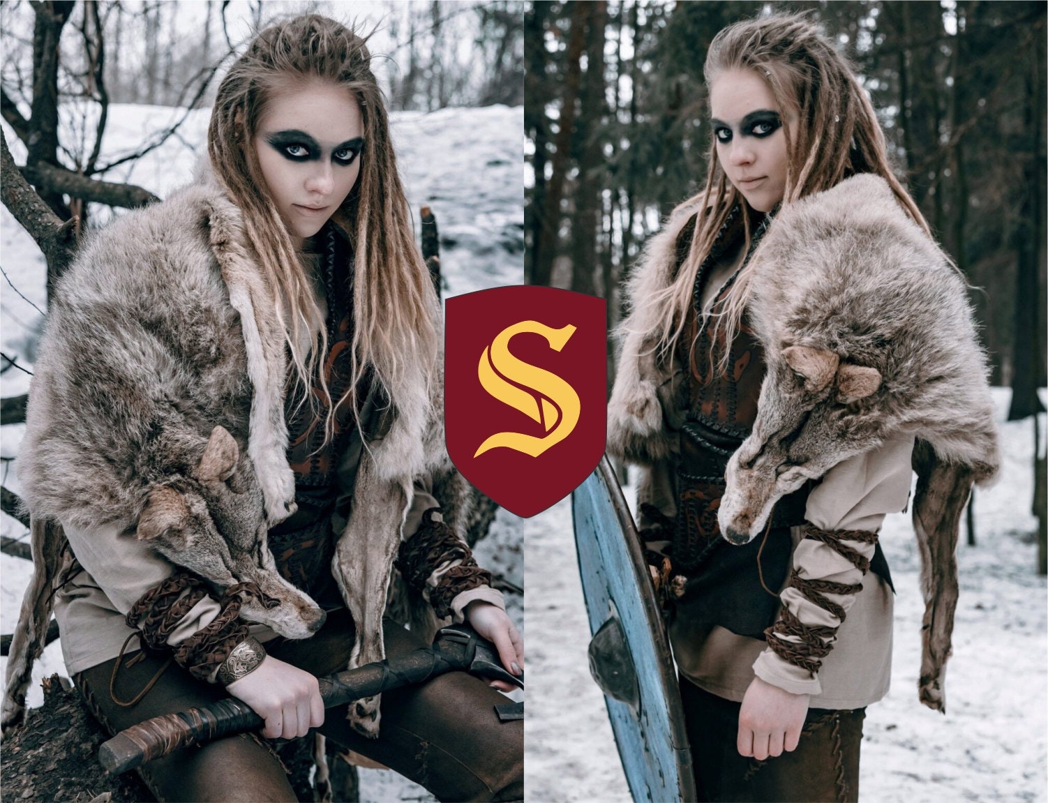 Wolf Fur Pelt Fabric Shoulder Armour Viking Wedding Halloween Costume for Women Dire Wolves Game of Throne Gifts Alternative Clothing Outfit