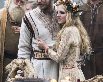 Floki Hochzeit weiße Tunika; Wikinger Hemd aus Stoff für LARP; Floki mittelalterliche Tunika; Wikinger Verlobten oufit; Floki-Cosplay; Wikinger-Kostüm