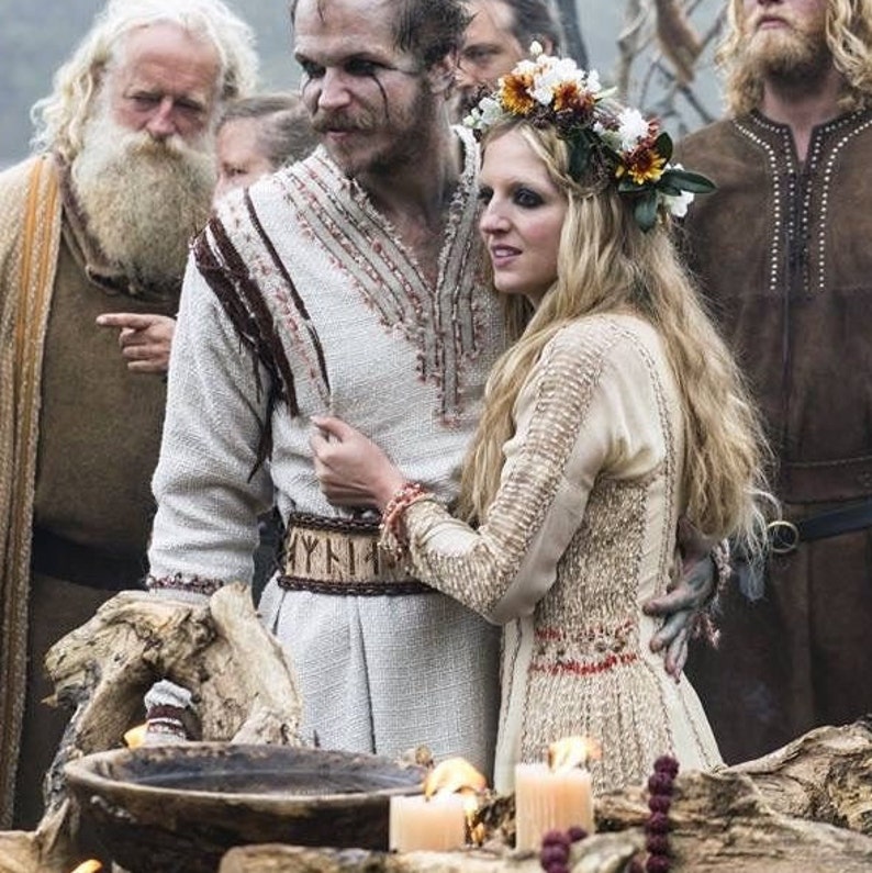 Floki wedding white tunic Viking fabric shirt for LARP Floki medieval married tunic viking fiance oufit Floki cosplay vikings costume image 1