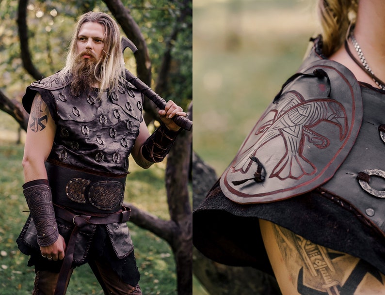 Armure viking d'Asbjorn Hommes du Nord armure en cuir pour GN et événements médiévaux, armure faite main, Ragnar des Vikings, cosplay berserker celtique image 3