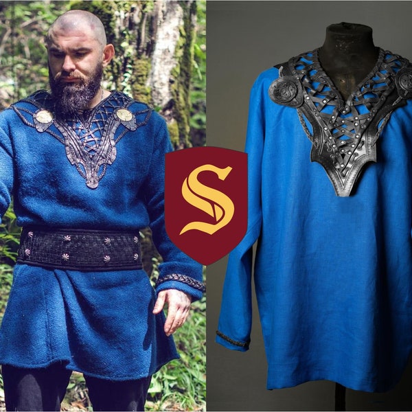 Viking blue tunic, cosplay blue wool tunic for LARP and Medieval events, handmade Viking armor