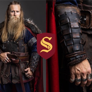King viking bracers Larp leather bracers larp armor larp accessories berserker armor dnd costume fantasy cosplay image 1