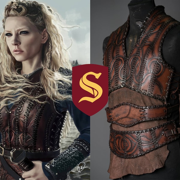 Lagertha leather vest, viking armor for LARP and Medieval events, handmade fantasy celtic armor, Vikings cosplay costume