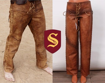 Viking leather pants, brown leather trousers for LARP and Medieval events, handmade Ragnar viking armor