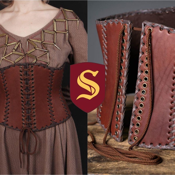 Medieval Leather Corset, LARP Handmade Leather Corset, Viking Leather Corset, Handmade Armor Antique Brown Leather Corset