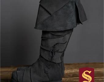 Cuffed Medieval Black Boots &quot;Ranger2&quot; / Handmade from genuine leather / LARP / SCA / Ren Faire shoes/ Chaussures Medieval