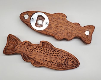 Handcrafted Wooden Trout Bottle Opener - Rustic Fish-Shaped Bar Accessory