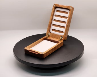 Compact Handmade Cherry Wood Fly Box with Foam Inserts and Magnetic Closure
