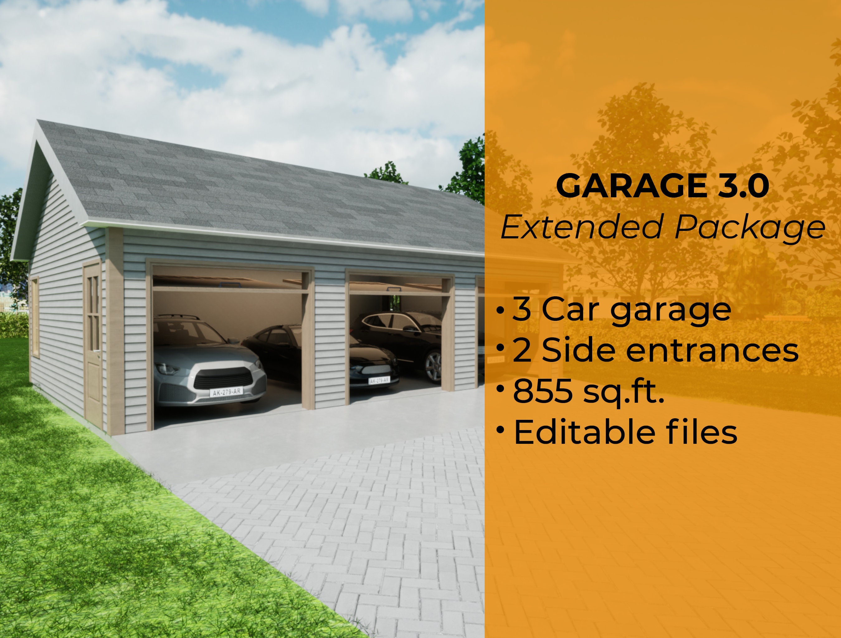 Garage Plans 20 X 31 Sq ft 3 Car Garage Plans Etsy