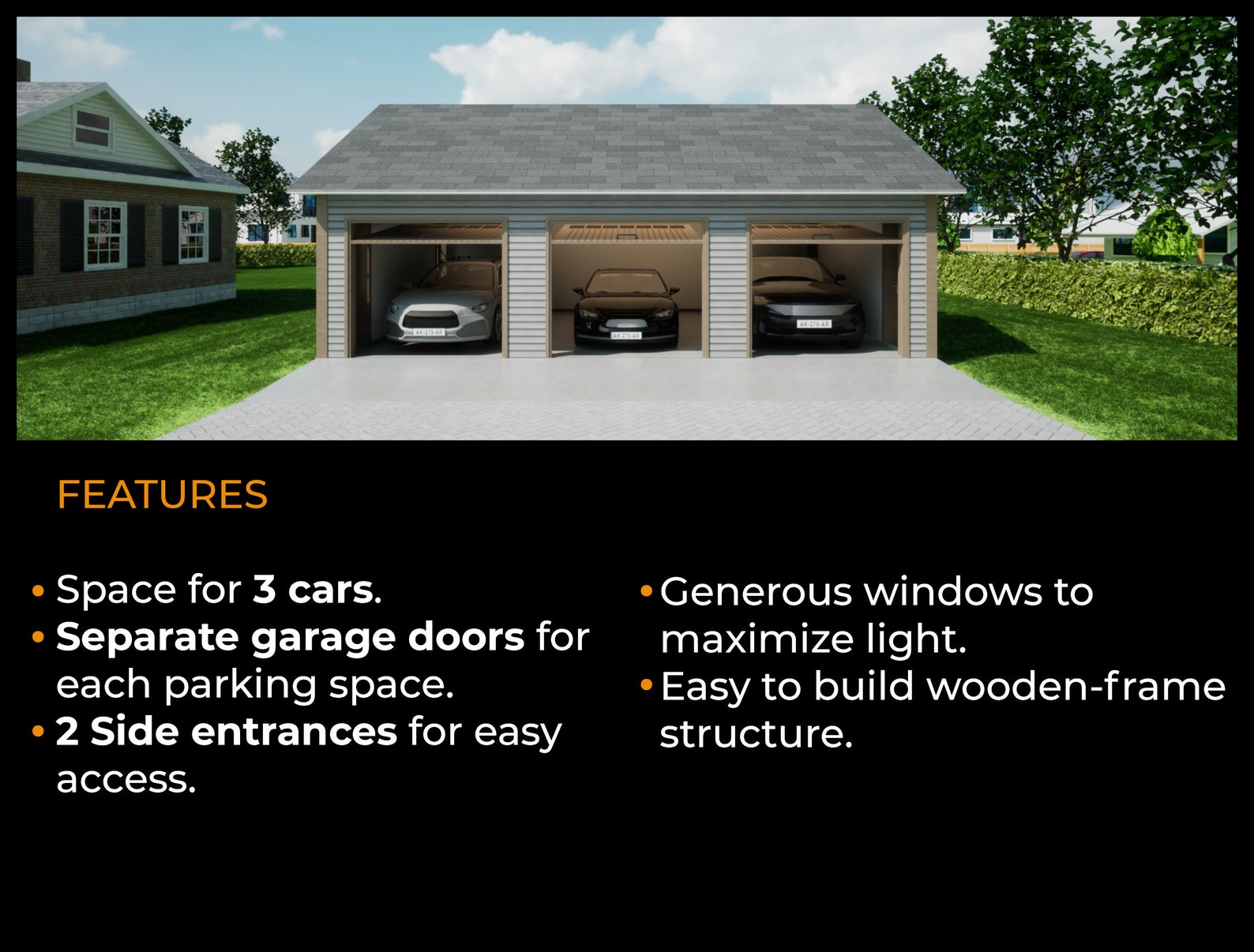 Garage Plans 20' X 31' Sq.ft. 3 Car Garage Plans Materials List,3d