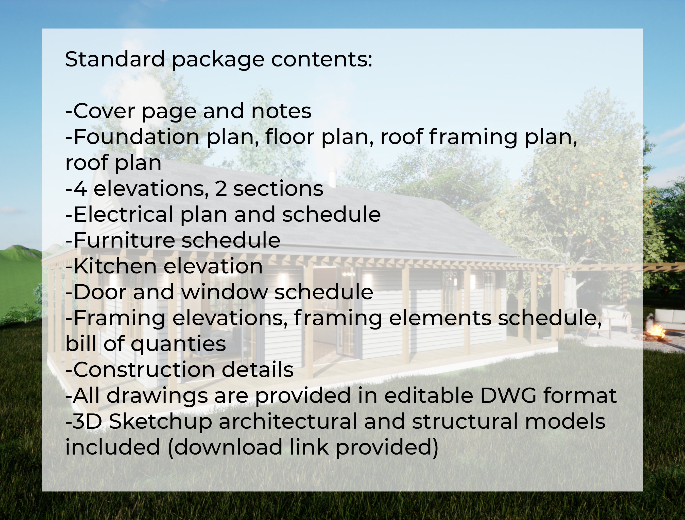 Tiny House Plans Bundle 2 and 1 Bedroom House Plans Materials List, DWG