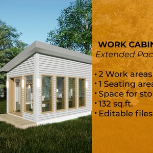 Cabin plans 14' x 10' 132 sq.ft.|Cabin house building plans|Materials list, DWG file,3D Sketchup model included|Work Cabin 2.0