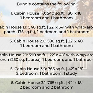 Tiny House Plans Bundle 2 and 1 Bedroom House Plans Materials List, DWG