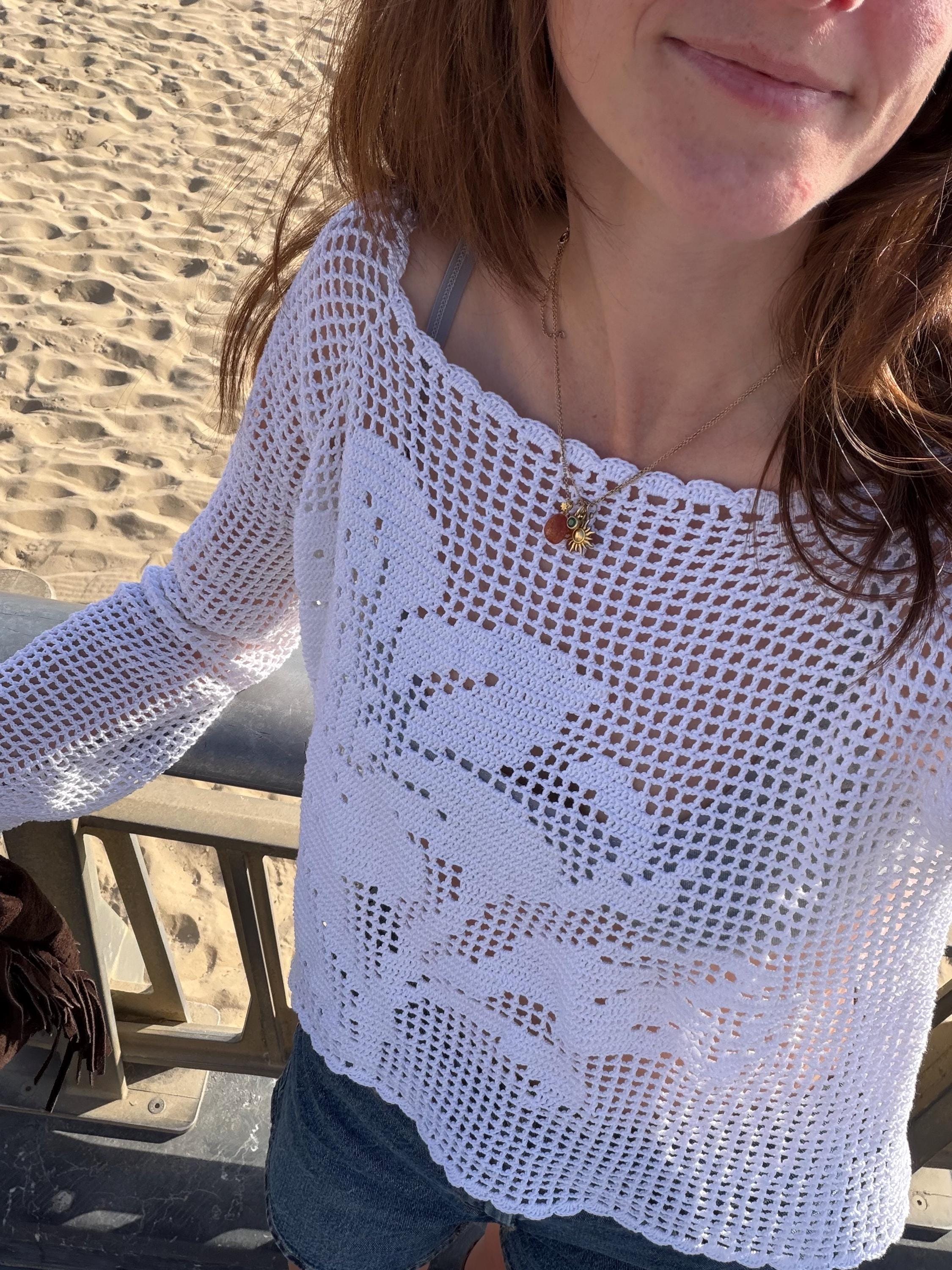 Lily Filet Pullover Crochet Pattern - Lace Top - Mesh Top - Raglan