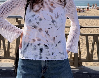 Lily Filet Pullover Crochet Pattern - Lace Top - Mesh Top - Raglan Crochet Top - Beginner Friendly Filet Crochet Pattern (PDF Download)