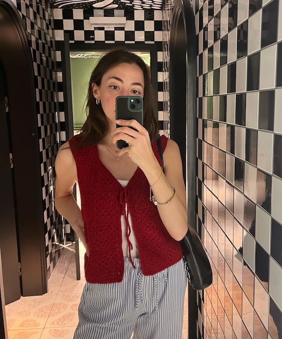 Crochet Granny Square Vest Pattern: Easy Front Tie Waistcoat (PDF Download)