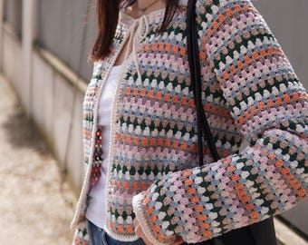 Crochet Granny Square Cardigan Pattern: Easy Raglan Design (PDF Download)