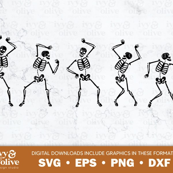 Skeletons Dancing | 200 | Digital File Download | SVG EPS PNG dxf | Skulls and Bones | Halloween