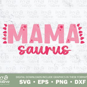 Mama Saurus dinosaure cursive rose | 346 | Téléchargement de fichier numérique | SVG EPS PNG dxf | Chemises familiales dinosaures