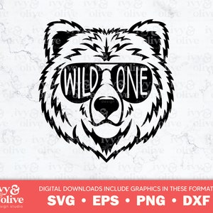 Lunettes de soleil Wild One Bear | 210 | | de téléchargement de fichiers numériques SVG eps png dxf | Aviateurs d’ours | Conception du premier anniversaire | Coutume