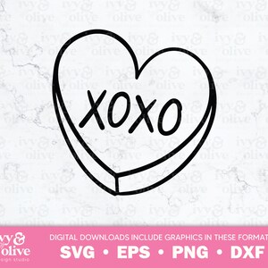 XOXO Candy Heart Valentine / 221 / Download di file digitali / SVG eps png dxf / Simple Valentines Hearts / Left Chest Design