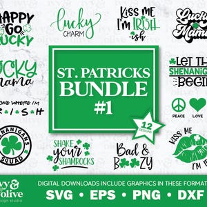 聖パトリックデー バンドル 1 | デジタル ファイルのダウンロード | SVG EPS PNG dxf | 聖パトリックデー | Kiss Me Im Irish | Lucky Mama