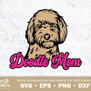 Golden Doodle Mama Silhouette Rosa Retro | Nr. 328 | Digitaler Dateidownload | SVG EPS PNG dxf | Gekritzel-Hemd | Sprich Doodle mit mir
