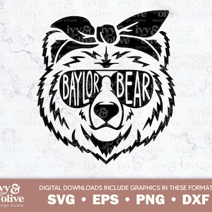 Baylor Bear Bandana Bow | 187 | | de téléchargement de fichiers numériques SVG eps png dxf | | de noms personnalisés Conceptions de la famille Bear