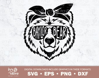 Baylor Bear Bandana Bow | 187 | Digital File Download | SVG eps png dxf | Custom Name | Bear Family Designs
