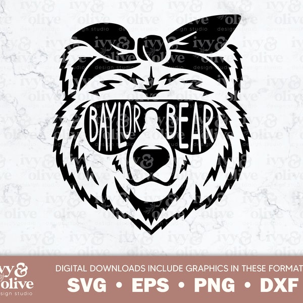 Baylor Bear Bandana Bow | 187 | Digital File Download | SVG eps png dxf | Custom Name | Bear Family Designs